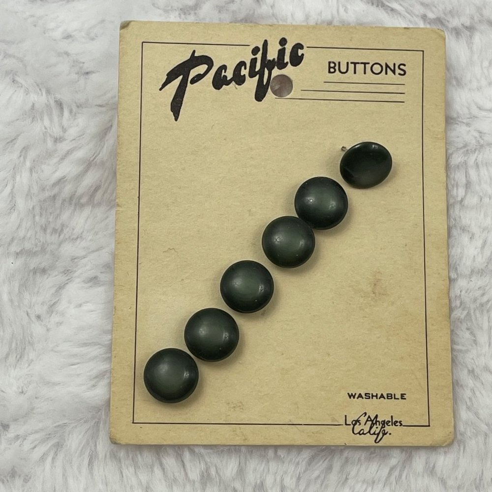 Pacific, 7/8" Gray/Green, Domed Round, Vintage Buttons, Set of 6